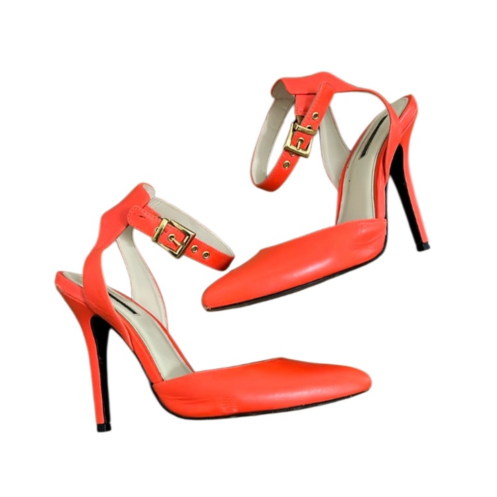 Marissa Webb Bright Orange Ankle Strap High Heel Pointed Toe Heels Size 39